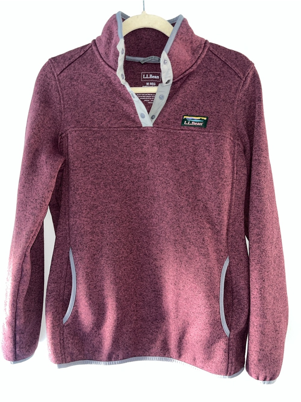 L.L. Bean Heathered Burgundy Snap-Front Fleece Pullover